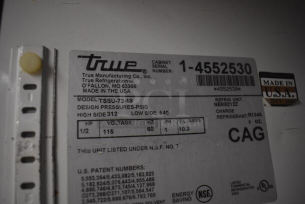 True TSSU-72-18 Commercial Stainless Steel Mega Top Sandwich/Salad Prep Table With 3 Door Refrigerated Base And Polycoated Racks. 115V, 1 Phase. Tested and Working! - Image 8 of 8