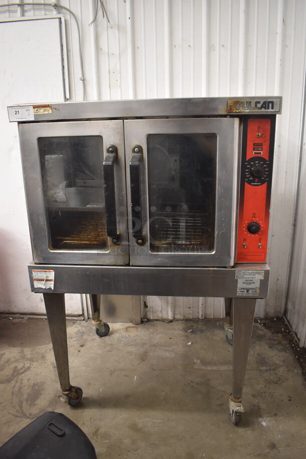 Vulcan VC4GD-11D150K Commercial Stainless Steel Single Deck Natural Gas Convection Oven On Galvanized Legs With Commercial Casters. 