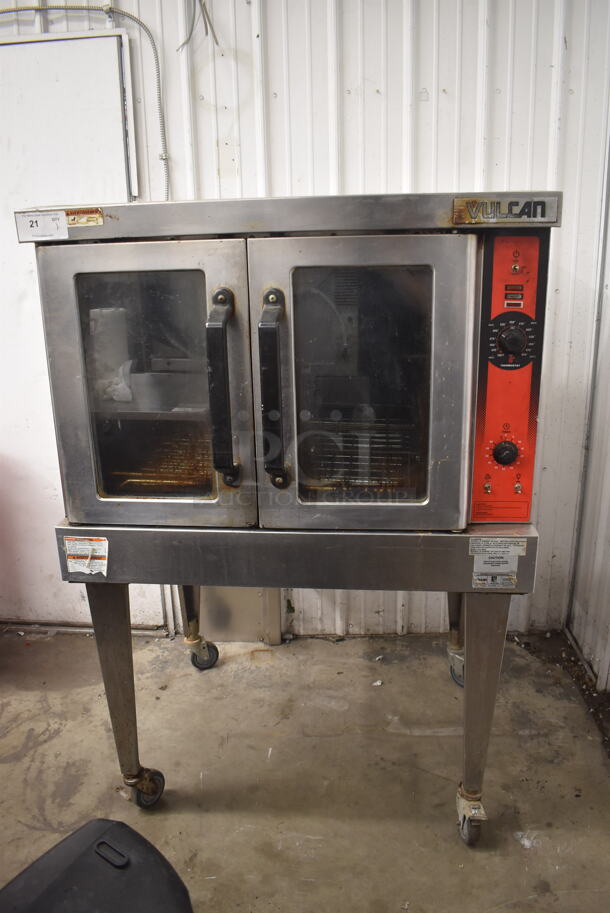 Vulcan VC4GD-11D150K Commercial Stainless Steel Single Deck Natural Gas Convection Oven On Galvanized Legs With Commercial Casters.  - Image 1 of 6