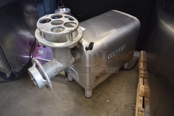 Hobart 4822 Commercial Stainless Steel Countertop Meat Chopper With Chopper Plate On Galvanized Legs. 208-240V, 3 Phase.  - Image 3 of 4