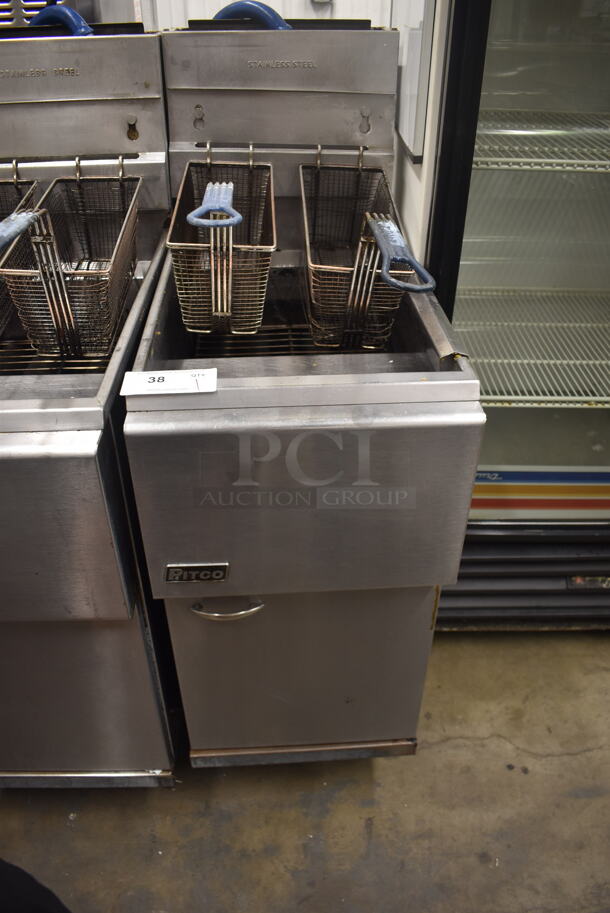 Pitco 45C+SS Commercial Stainless Steel Natural Gas Floor Fryer With 2 Fryer Baskets. 122,000 BTU.  - Image 1 of 5