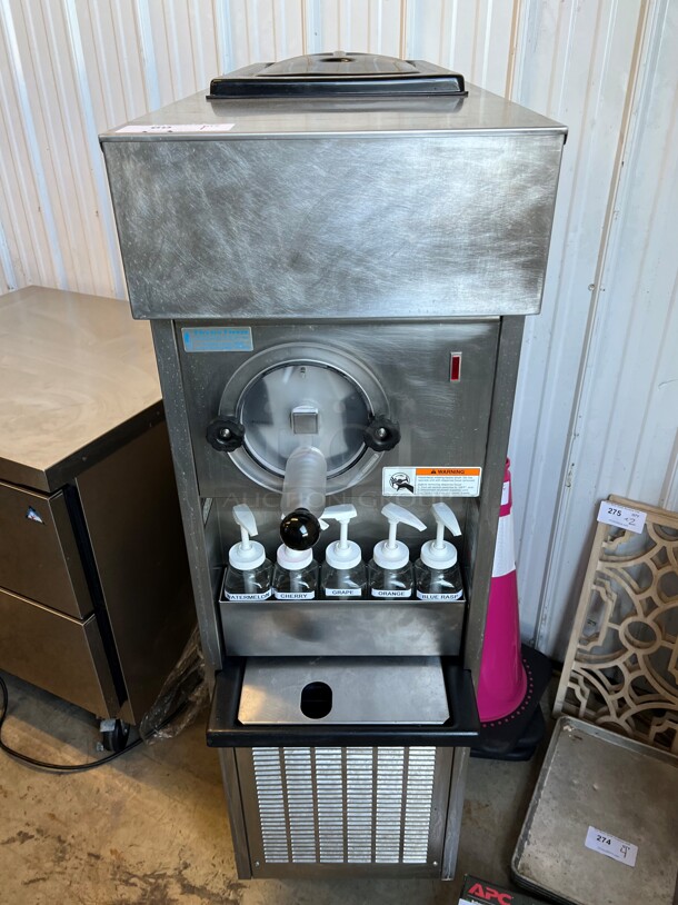 Electro Freeze 812-137 Stainless Steel Commercial Floor Style Water Cooled Slushie Freezer Machine on Commercial Casters. 208-230 Volts, 1 Phase. 16x38x60