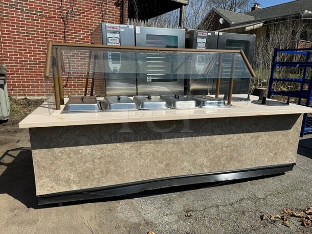 9FT 5 WELLS HOT BUFFET TABLE WITH SNEEZE GUARD AND (2) PLATE HOLDER ON CASTERS 110X46X34 SOLD AS IS! - Image 2 of 6