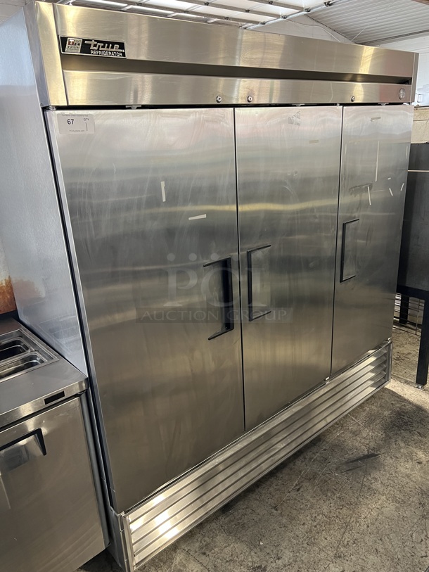 True T-72 Stainless Steel Commercial 3 Door Reach In Cooler w/ Poly Coated Racks. 115 Volts, 1 Phase. 78x30x73. Tested and Working! - Image 1 of 10