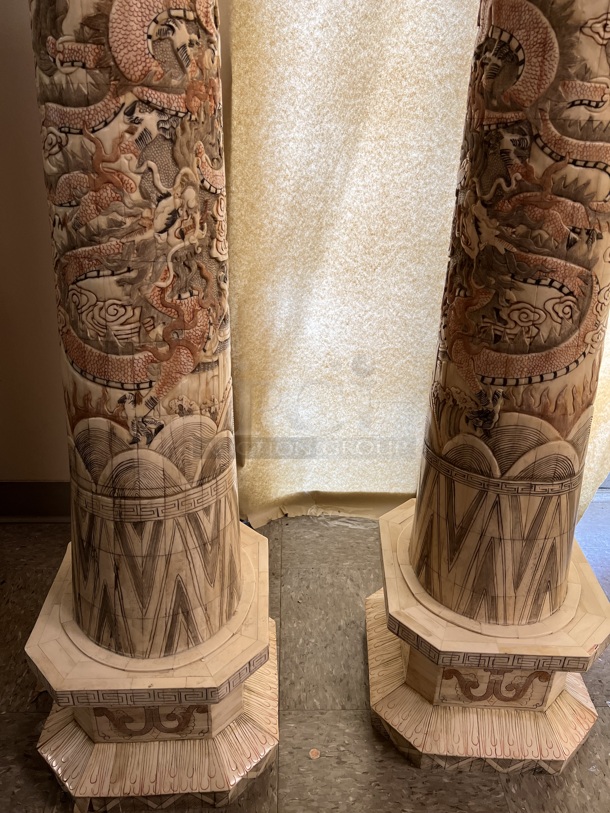 2 HAND CARVED Bone Mastadon Tusk Shaped Statues. 2 Times Your Bid! - Image 4 of 8