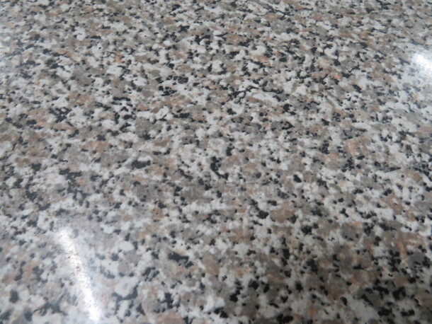 One Round Grey Laminate Table Top With Chrome Trim, On A Pedestal Base. 60X60X30 - Image 2 of 3