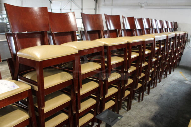 10 Wooden Dining Chairs w/ Tan Quilted Pattern Seat Cushions. Stock Picture - Cosmetic Condition May Vary. 19x21x36. 10 Times Your Bid! - Image 5 of 6