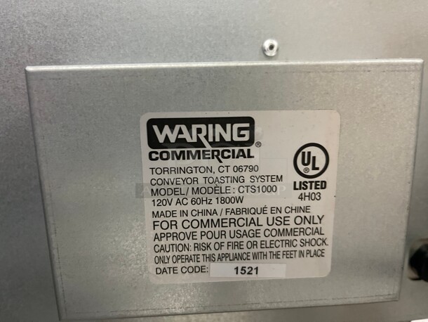 Waring CTS1000 Commercial Conveyor Toaster 1800W- 1000 Slices/hr w/ 2 inch Product Opening, 115v/1ph NSF - Image 6 of 7