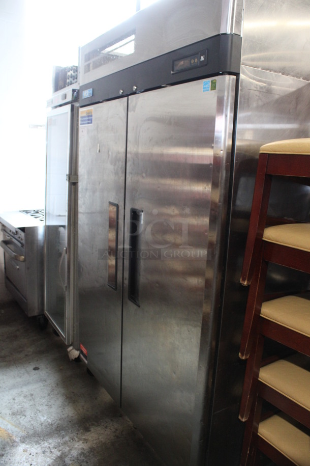 Turbo Air Model M3R47-2 Stainless Steel Commercial 2 Door Reach In Cooler w/ Poly Coated Racks on Commercial Casters. 115 Volts, 1 Phase. 52x31x83. Tested and Working! - Image 3 of 7
