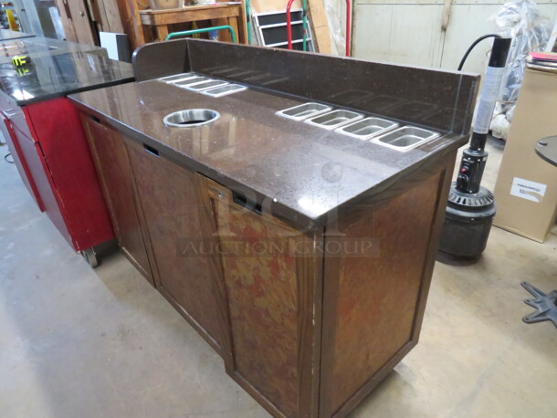 One Work Station With A Laminate Top 8-1/9 Size Hotel Pans, 7 Inch Trash Hole With Pull Out Drawer With Trash Can, 2 Doors With Under Storage, And Back Splash. 54X24X42 - Image 3 of 5