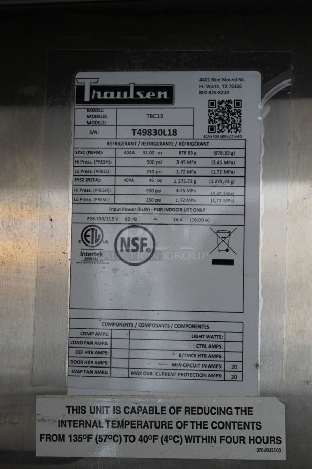 Traulsen TBC13 Stainless Steel Commercial Blast Chiller w/ 3 Probes. 208-230 volts, 1 Phase.  - Image 6 of 7