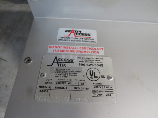 One Access Ready Air Commercial Heated Pass Thru Air Curtain System. Model# AA300. 7100 Watt Heater. 208/220 Volt. 1 Phase. 48X16X22. $4000.00 - Image 3 of 4