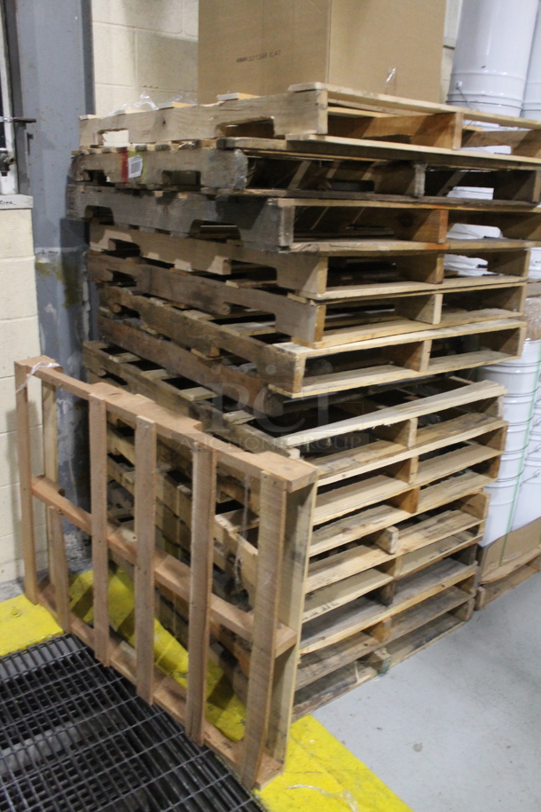 ALL ONE MONEY! Lot of 16 Wooden Pallets and 2 Cardboard Boxes. BUYER MUST REMOVE. - Image 2 of 3