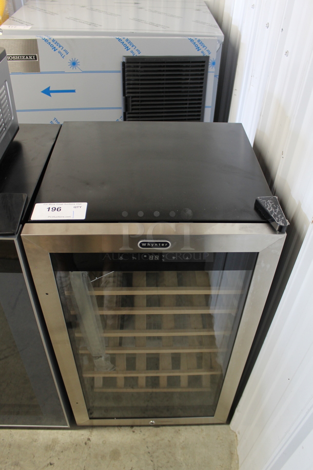 BRAND NEW SCRATCH AND DENT! Whynter FWC-341TS 34 Bottle Freestanding Stainless Steel Wine Refrigerator Merchandiser with Display Shelf and Digital Control. 115 Volts, 1 Phase. Tested and Working! - Image 1 of 3
