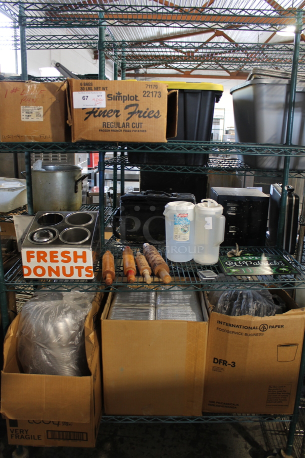 ALL ONE MONEY! Lot of Items on Shelving Unit Including Rolling Pins, Paper Products and Poly Pitchers. Does Not Include Shelving Unit. - Image 1 of 6