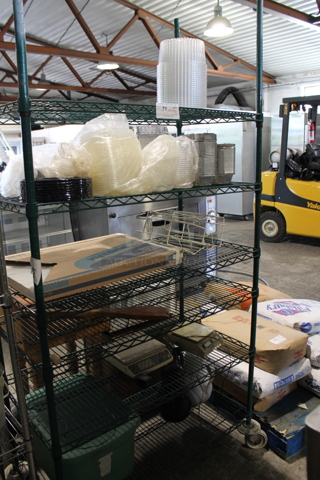 ALL ONE MONEY! Lot of Items on Shelving Unit Including 2 Scales and Paper Products. Does Not Include Shelving Unit.