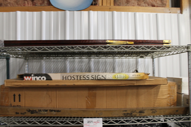 ALL ONE MONEY! Metro Lot of Various BRAND NEW SCRATCH AND DENT! Items Including Winco Hostess Sign, A Frame Sidewalk Sign and Metal Pieces! Shelving Unit Is Not Included. - Image 2 of 12