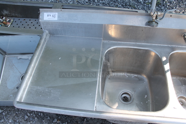 Stainless Steel Commercial 3 Bay Sink w/ Dual Drain Boards, Spray Nozzle Attachment and Handles. No Legs. - Image 5 of 7