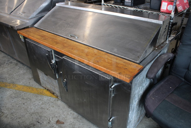 Stainless Steel Commercial Sandwich Salad Prep Table Bain Marie Mega Top w/ Butcher Block Cutting Board. 60x32x41. Tested and Powers On But Temps at 53 Degrees - Image 2 of 6