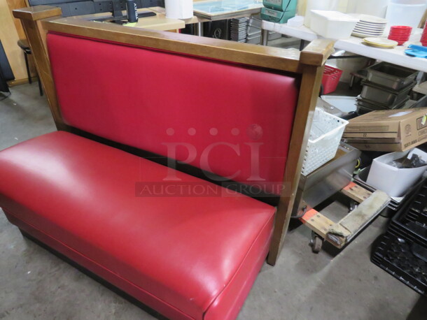 One Single Sided Booth With Red Cushioned Seat And Back, With Wooden Pillar. 54X26X38 - Image 2 of 3