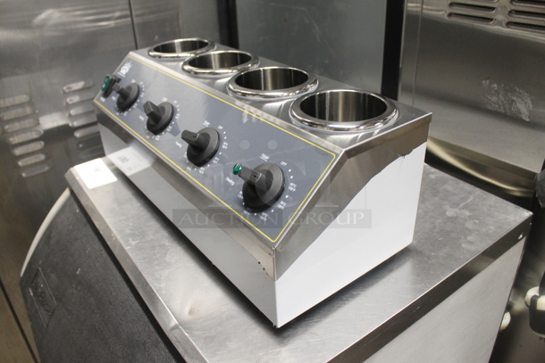 LIKE NEW! Carnival King 382SBW4 Stainless Steel Commercial Countertop Quad 32 oz. Sauce / Topping Bottle Warmer. 120 Volts, 1 Phase. Unit Has Only Been Used a Few Times! Tested and Working! - Image 2 of 8