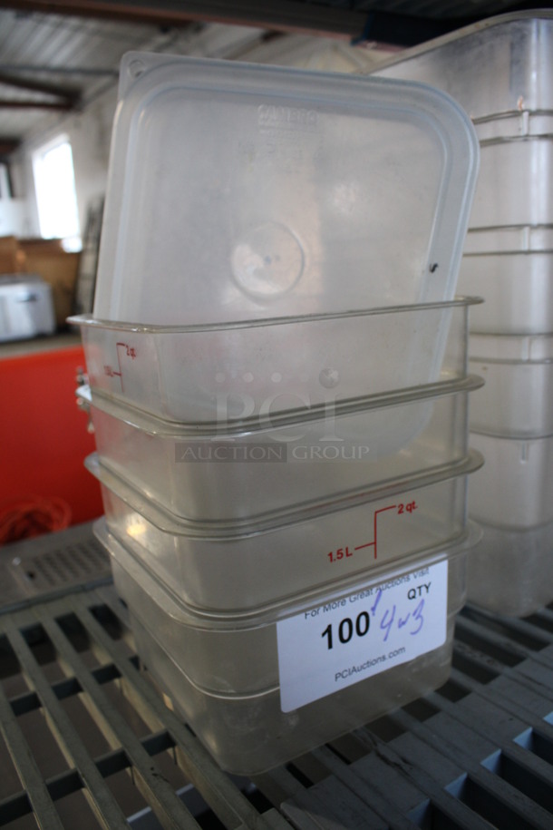 ALL ONE MONEY! Lot of 4 Poly Clear 2 Quart Containers and 3 Poly Lids! 7x7x4 - Image 2 of 3
