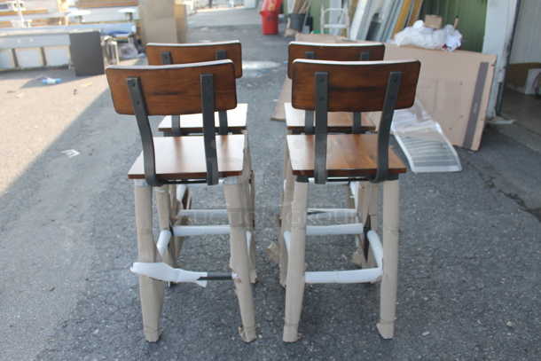 4 BRAND NEW SCRATCH AND DENT! Lancaster Table & Seating 164BINDWALFR Rustic Industrial Bar Height Chair with Antique Walnut Finish. 4 Times Your Bid! - Image 6 of 6