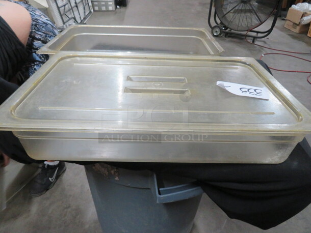 Full Size 2.5 Inch Deep Food Storage Container With Lid. Cracked See Pics.  2XBID - Image 1 of 2