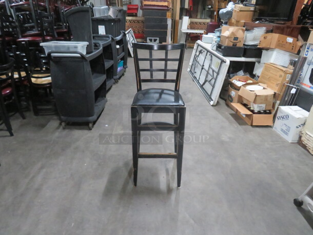One Black Wooden Bar Height Chair With Black Cushioned Seat.  - Image 1 of 1