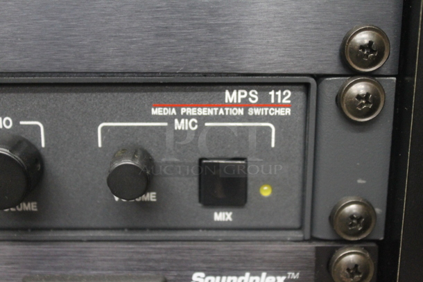 7 Electronic Rack Units in Black Metal Cabinet; Middleby Atlantic Power Center, Crestron Control Processor, Crestron Volume Tone Control, Crown CTs 600, Extron AAP 301 Interface Extron Media Presentation Switcher, Shure P4800 System Processor. 7 Times Your Bid!   - Image 5 of 12