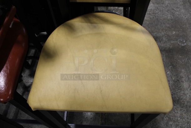 2 Black Metal Bar Height Chairs w/ Yellow/Tan Seat Cushion. 17x16x43. 2 Times Your Bid! - Image 3 of 3