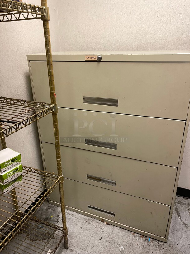 Clean! 42 Inch Wide  Lateral 4-Drawer File Cabinet, Metal, Putty NSF - Image 1 of 8