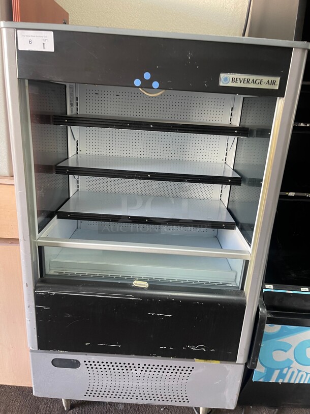 Working! Beverage Air VM7 35 1/2 inch Vertical Open Air Commercial Cooler w/ (4) Levels - Gray, 115v NSF Tested and Working! - Image 4 of 6