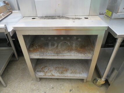 One Stainless Steel Cabinet With 2 Under Shelves. 30X24X35