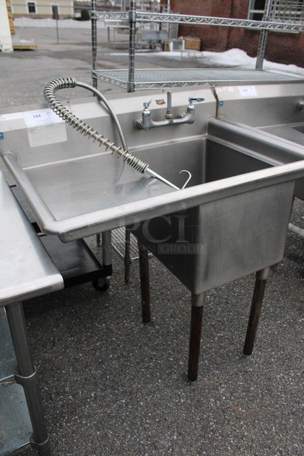 Duke Stainless Steel Commercial Single Bay Sink w/ Left Side Drainboard, Faucet, Handles and Spray Nozzle Attachment. 37x27x42. Bay 16x21x14. Drainboard 16x23x1 - Image 2 of 5