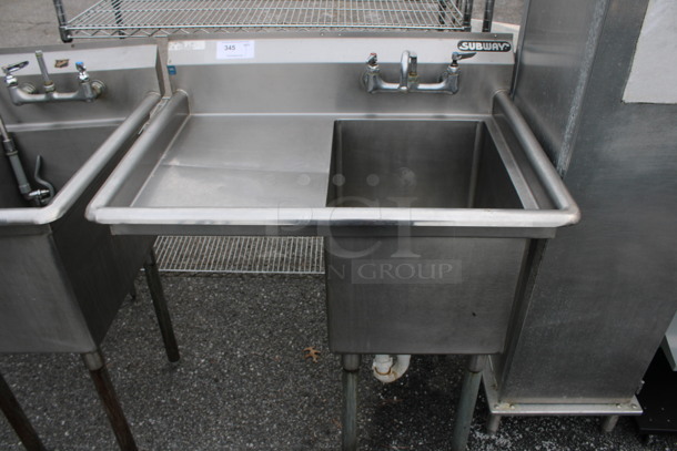 Duke Stainless Steel Commercial Single Bay Sink w/ Right Side Drainboard, Faucet, Handles and Spray Nozzle Attachment. 37x27x42. Bay 16x21x14. Drainboard 16x23x1