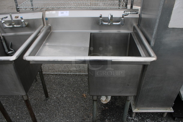 Duke Stainless Steel Commercial Single Bay Sink w/ Right Side Drainboard, Faucet, Handles and Spray Nozzle Attachment. 37x27x42. Bay 16x21x14. Drainboard 16x23x1 - Image 1 of 4