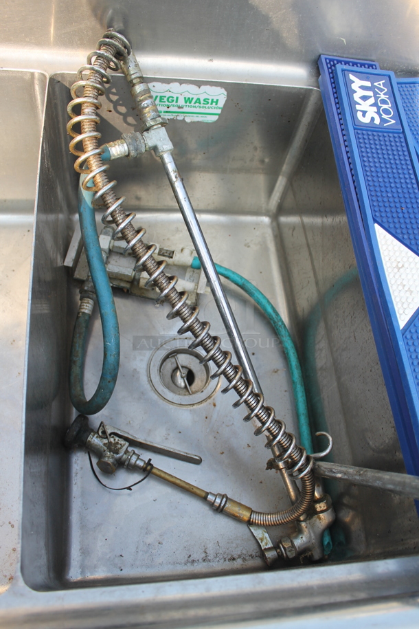 S&G Commercial Stainless Steel Flushmount 3 Bay Sink With Left Drain Board And Gooseneck Faucet on Galvanized Legs.  - Image 4 of 11
