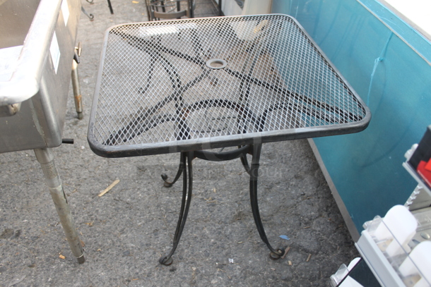 2 Outdoor Square Lattice Tables With Cast Aluminum Frame. Cosmetic Condition May Vary. 2 Times Your Bid!  - Image 2 of 5