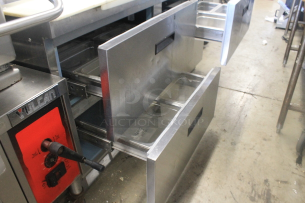 Delfield Stainless Steel Commercial Sandwich Salad Prep Table w/ 4 Drawers and Over Shelf on Commercial Casters. 115 Volts, 1 Phase. Tested and Working! - Image 5 of 6