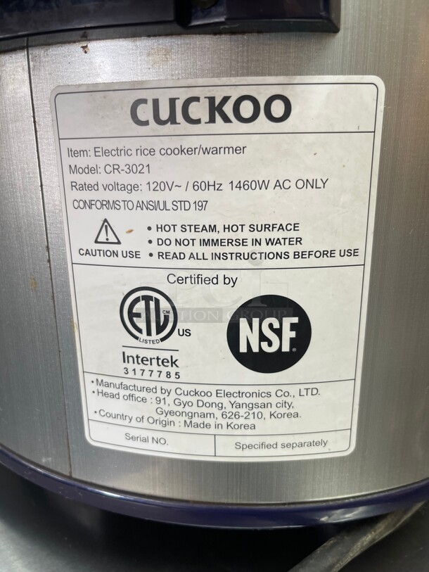 Working! CUCKOO CR-3032 30-Cup (Uncooked) Commercial Rice Cooker & Warmer | Automatic Warm Mode, Nonstick Inner Pot, Detachable Inner Lid | Stainless Steel 120 Volt NSF  - Image 5 of 8
