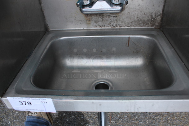 Stainless Steel Commercial Single Bay Wall Mount Sink w/ Faucet, Handles and Side Splash Guards. 17x16x34 - Image 4 of 4