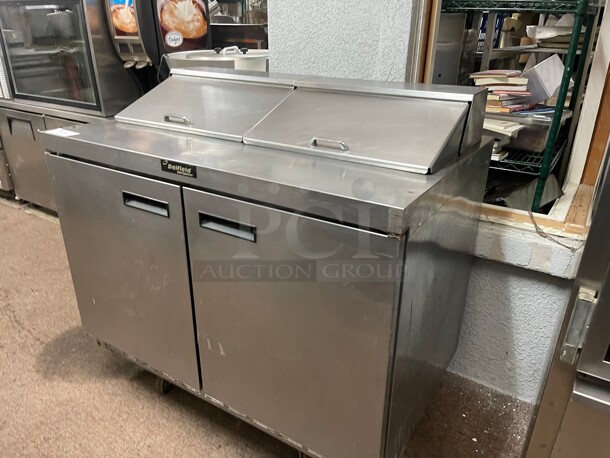 Delfield 4448NP-12 48 inch 2 Door Front Breathing Commercial Refrigerated Sandwich Prep Table with Casters 120 Volt NSF - Image 6 of 8