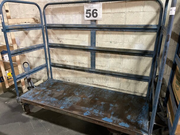Commercial Heavy Duty Mobile Luggage Cart On Casters Blue Color With Fence - Image 2 of 6
