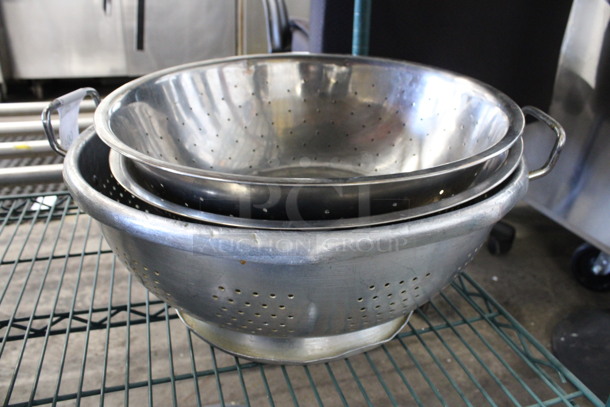 3 Various Metal Colanders. Includes 19x17x8. 3 Times Your Bid!