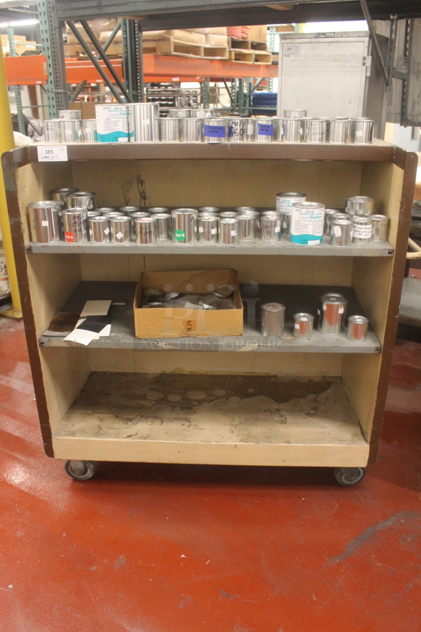 Brown and Tan Metal Cart w/ Contents on Commercial Casters. - Image 1 of 7