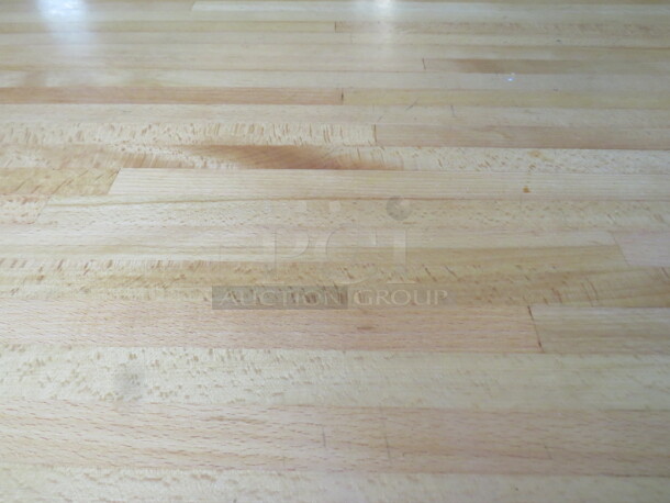 One Solid Wooden Butcher Block Table Top On A Dual Bar Height Pedestal Base. 48X30X42 - Image 2 of 2
