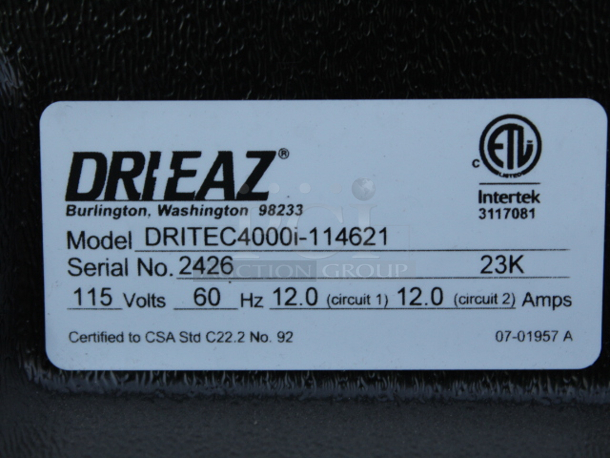 BRAND NEW SCRATCH & DENT! Dri-Eaz DriTech 815114621 4000i 114621 118 Pint Desiccant Dehumidifier - 115V. S/N: 2426 Minor Denting. 21-1/8x20-14x33-1/8 - Image 8 of 8