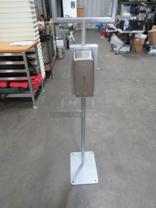 One NEW Hand Sanitizer Station With A NEW Stainless Steel Bradley Soap/Sanitize Hands Free Automatic Dispenser, With Key. Assembly Required. 16X16X68