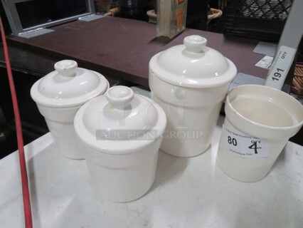 Assorted Size Ceramic Cannisters, With 3 Lids. 4XBID